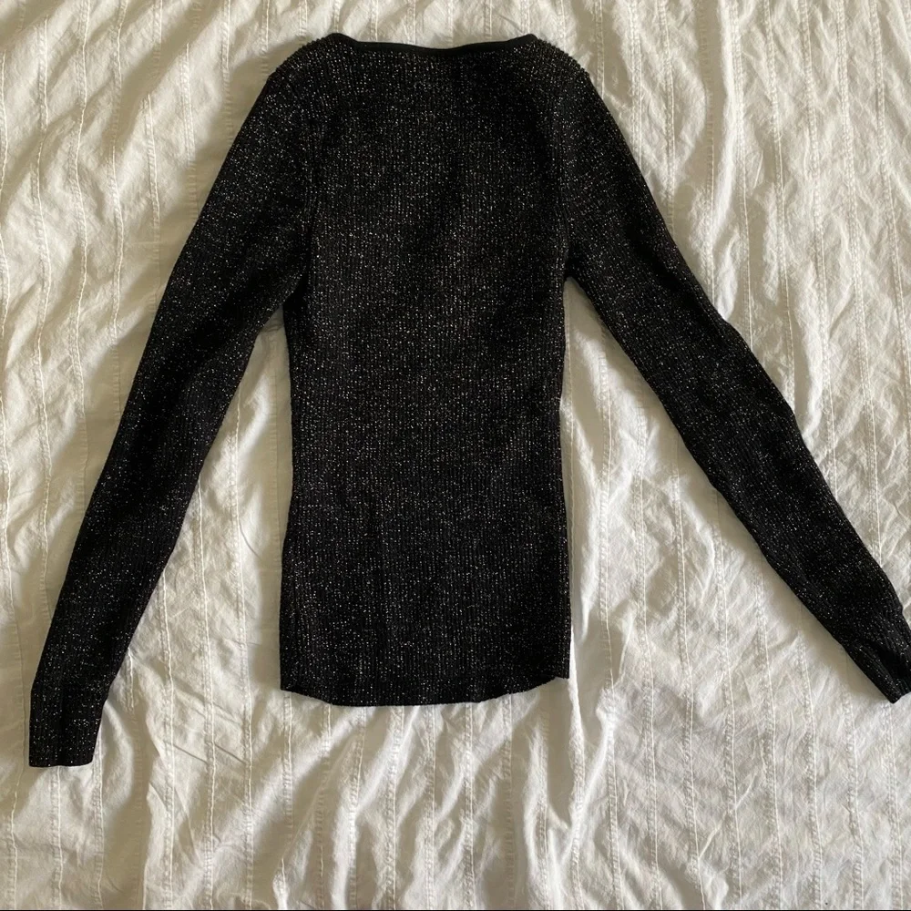 Anthropologie Sparkly Black Sweetheart Neck Knit Sweater Top - Picture 8 of 8